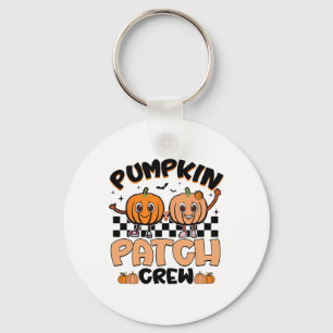 Groovy Retro Pumpkin Patch Crew Squad Thanksgiving Key Ring
