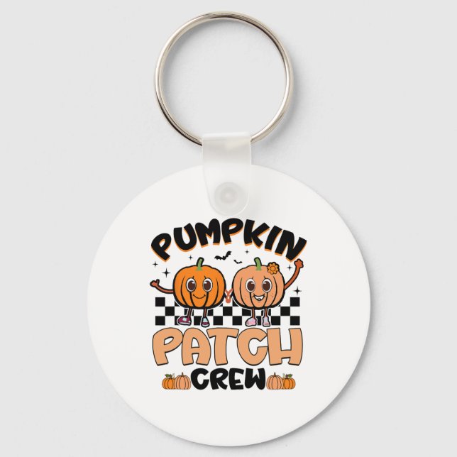 Groovy Retro Pumpkin Patch Crew Squad Thanksgiving Key Ring (Front)