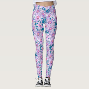 Groovy Retro Purple Daisy Pattern Leggings