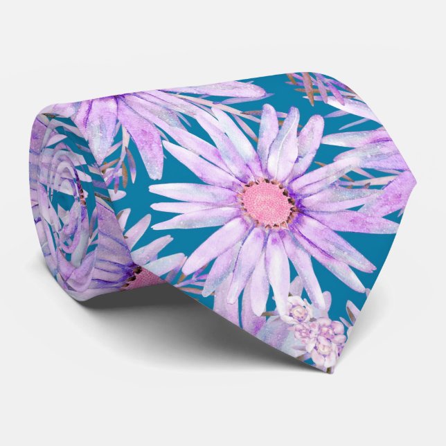 Groovy Retro Purple Daisy Pattern Tie (Rolled)