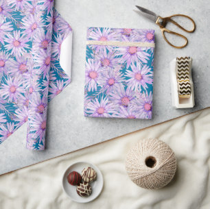 Groovy Retro Purple Daisy Pattern Wrapping Paper