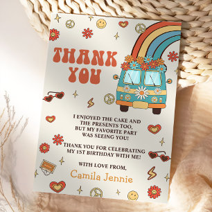 Groovy Retro Rainbow 1st Birthday Thank You Card