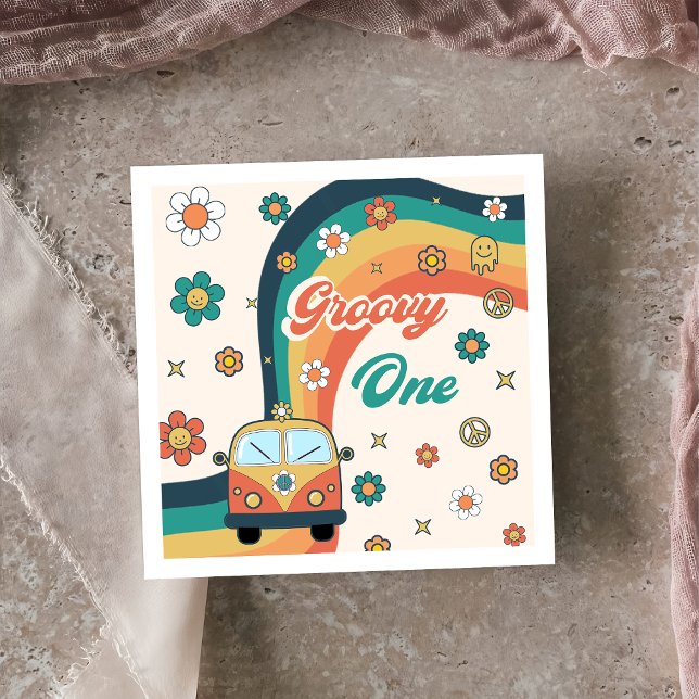 Groovy  Retro Rainbow Birthday Party Napkins (Creator Uploaded)