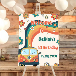 Groovy Retro Rainbow Birthday Party Welcome Sign 