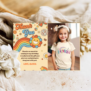Groovy Retro Rainbow Birthday Photo Thank You Card