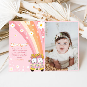 Groovy Retro Rainbow Birthday Photo Thank You Card