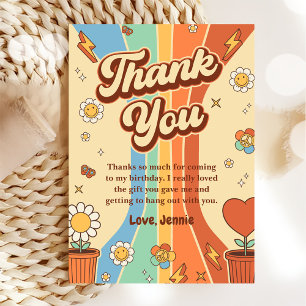 Groovy Retro Rainbow Birthday Thank You Card