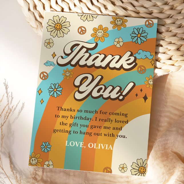 Groovy Retro Rainbow Birthday Thank You Card (Creator Uploaded)