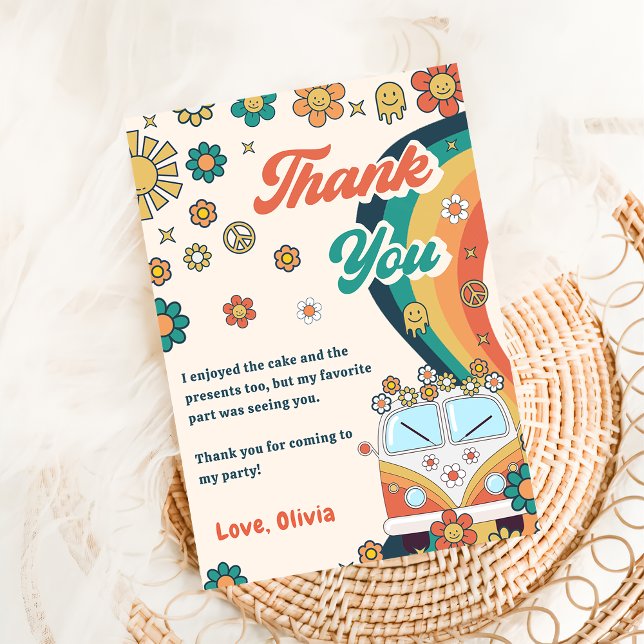 Groovy Retro Rainbow Birthday Thank You Card (Creator Uploaded)