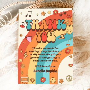 Groovy Retro Rainbow Birthday Thank You Card