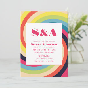 Groovy Retro Rainbow Colourful Wedding Invitation