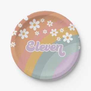 Groovy Retro Rainbow Eleventh Birthday Paper Plate