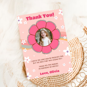 Groovy Retro Rainbow Floral Thank You Card 