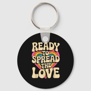 Groovy Retro Rainbow Heart Sitive Valentine Messag Key Ring