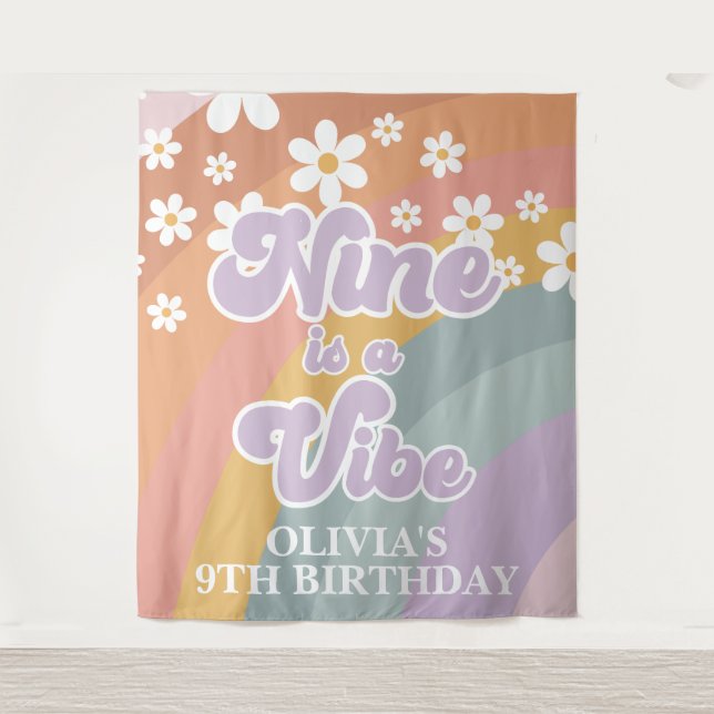 Groovy Retro Rainbow Nine is a Vibe Tapestry (Front)