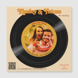 Groovy Retro Record Photo Magnet Save the Date QR
