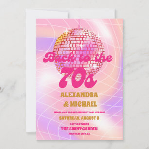 Groovy Retro Roller Pink and Gold Wedding Invitation