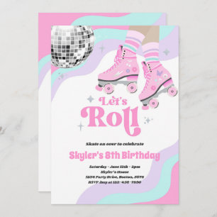 Groovy Retro Roller Skating Disco Birthday Party Invitation