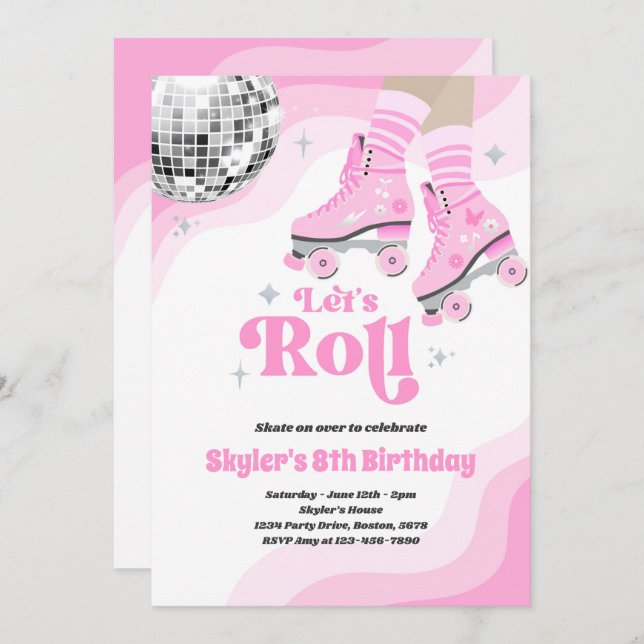 Groovy Retro Roller Skating Disco Birthday Party Invitation (Front/Back)