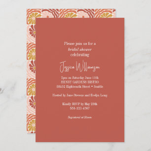 Groovy Retro Rosewood Clay Botanical Trendy Shower Invitation