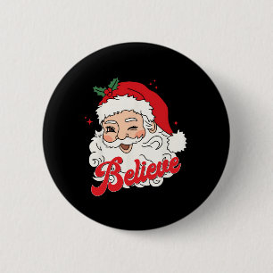 Groovy Retro Santa Claus Believe Christmas Women K 6 Cm Round Badge