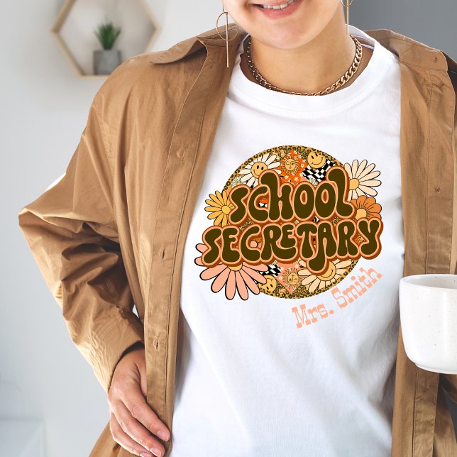 Groovy Retro School Secretary Customisable Tshirt (Creator Uploaded)