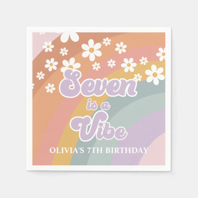 Groovy Retro seven is a Vibe Rainbow Napkin (Front)