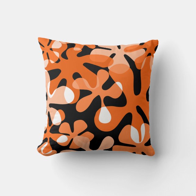 Groovy Retro Shapes Orange Black White Cushion (Front)