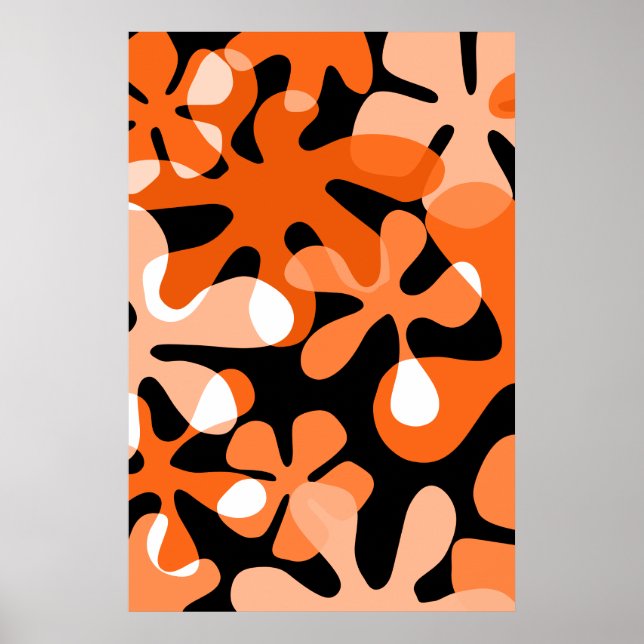 Groovy Retro Shapes Orange Black White Poster (Front)