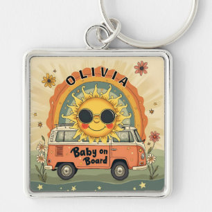 Groovy Retro Smiling Baby Sun, Peace & Love Vibes Key Ring