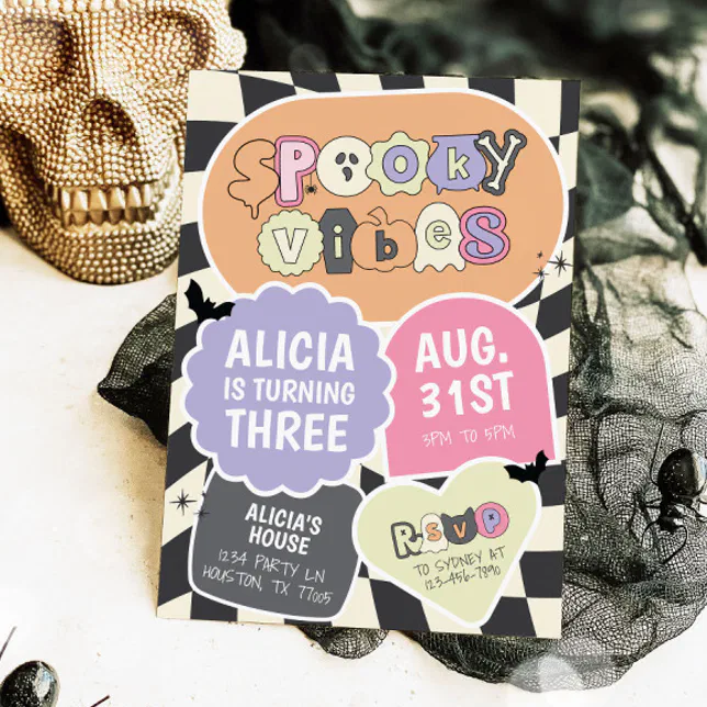 Groovy Retro Spooky Vibes Halloween Birthday Invitation | Zazzle