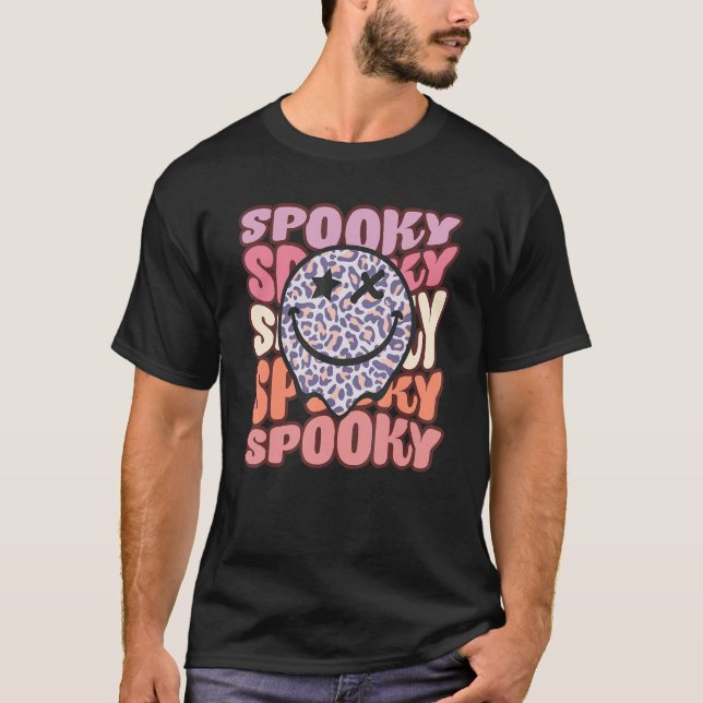 Groovy Retro Spooky Vibes Hippie Halloween Witch C T-Shirt (Front)