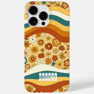 Groovy Retro Stripe Flower Child Monogram Name Case-Mate iPhone 14 Pro Max Case