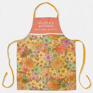 Groovy Retro Summertime Protea And Daisy Apron