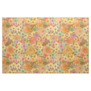 Groovy Retro Summertime Protea And Daisy Pattern Fabric