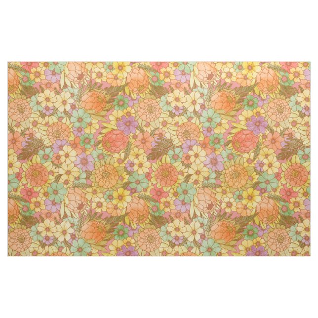 Groovy Retro Summertime Protea And Daisy Pattern Fabric (Fat Quarter)