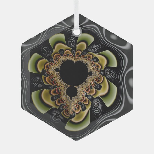 Groovy Retro Sunflowers Fractal Abstract Art Glass Tree Decoration (Front)