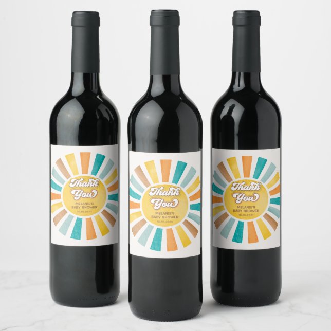 Groovy Retro Sunshine Boy Baby Shower Favours Wine Label (Bottles)