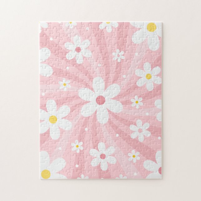 Groovy Retro Sunshine & Daisy Floral Pattern 60s Jigsaw Puzzle (Vertical)