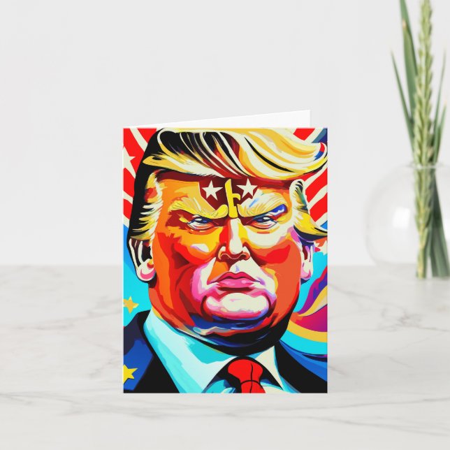 Groovy Retro Superhero Donald Trump Portrait Card (Front)