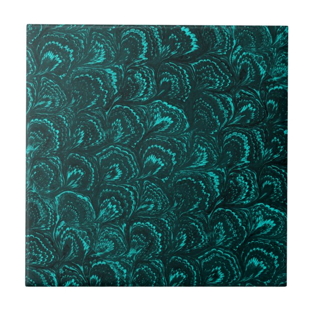 Groovy Retro Swirls Teal Turquoise Trivet Tile (Front)