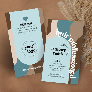 Groovy Retro Teal & Beige Hair Salon Hairdresser Business Card