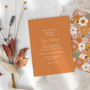 Groovy Retro Terracotta Botanical Trendy Shower Invitation