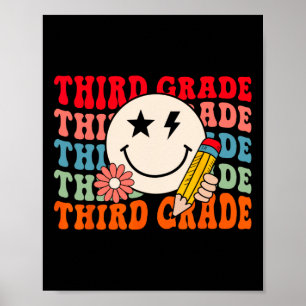 Groovy Retro Third Grade Byck To School Students T Poster
