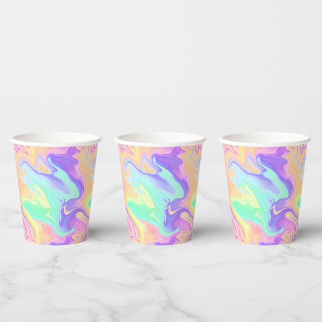 Groovy Retro Tie Dye Pastel Marble Swirl Paper Cups (Multi)