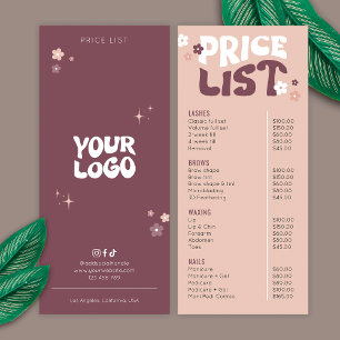 Groovy Retro Trendy Lashes & Brow Salon Price List Rack Card