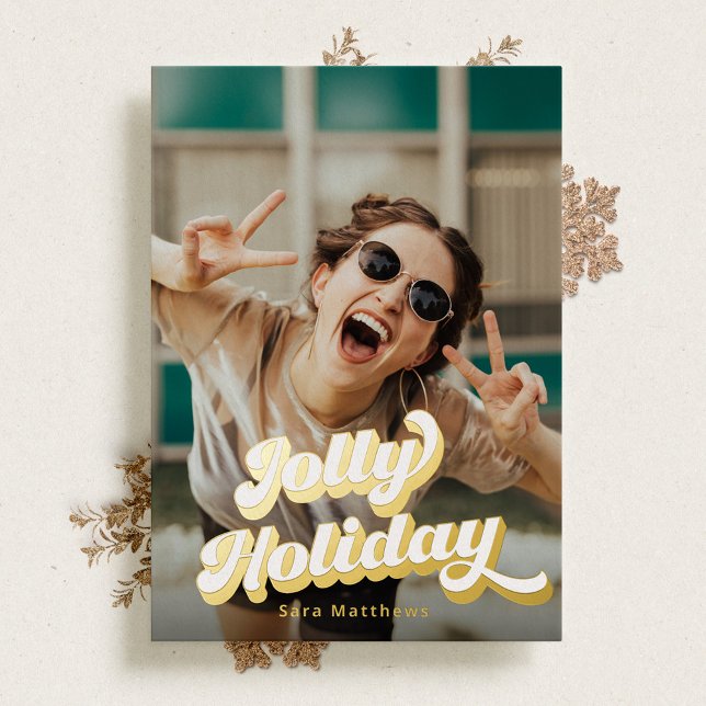 Groovy Retro Typography With Gold Foil Holiday Card (Creator Uploaded)