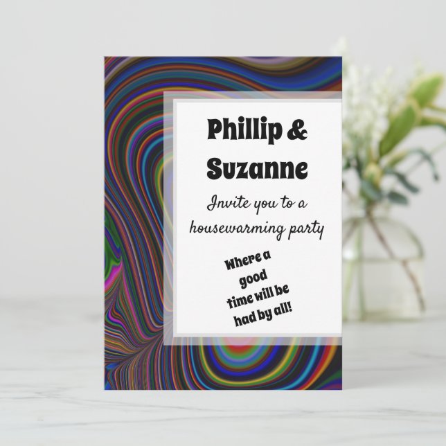 Groovy Retro Vibe Colourful Fractal Stripes Patter Invitation (Standing Front)