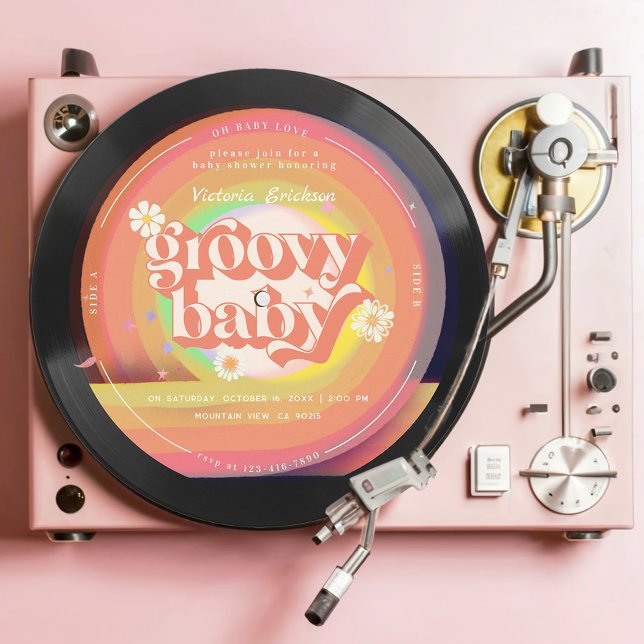 groovy Retro Vinyl Record Baby Shower Invitation (Creator Uploaded)