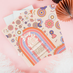 Groovy retro watercolor three  baby celebrate   invitation